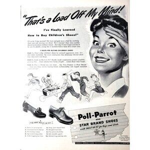 PRINT AD 1943 Poll Parrot Star Brand Kid Shoes Built In Fit Load Off My Mind